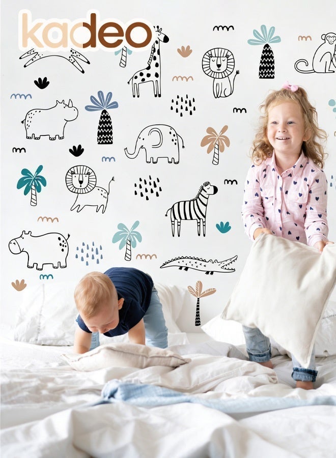 kadeo Safari Wildlife Animal Wall Decals, Waterproof, PVC Material Wallpaper, Line Art Peel & Stick Decor, without Ddamaging the Wallpaper for Kids’ Room & Nursery - Image 4